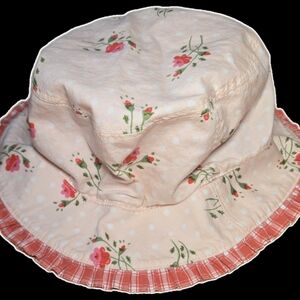 Large Girls Lands End Floral Bucket Hat with Ruffle Trim